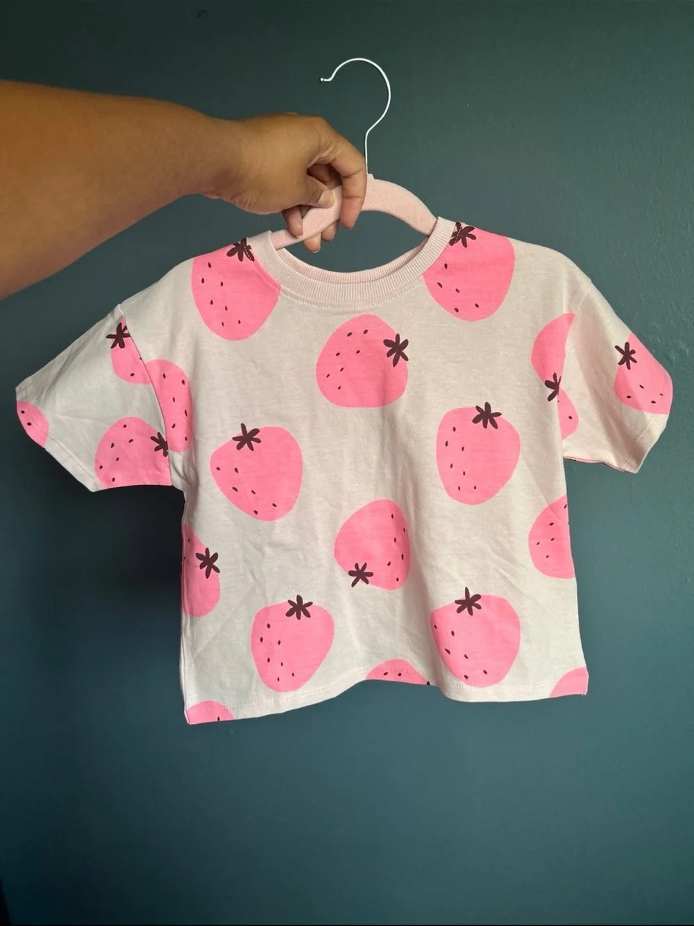 Zara White Tee with Pink Strawberry Print